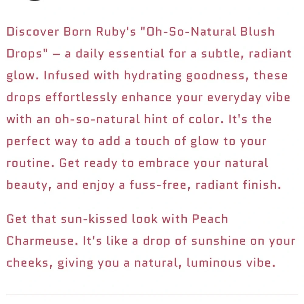 Born Ruby Oh So Natural Blush Drops Peach Charmeuse .18 fl Oz/ 5.5 ML - Picture 8 of 12